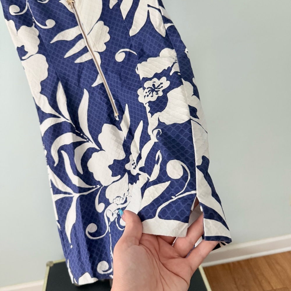🦜Lilly Pulitzer Delia Bright Navy Johnny B Applied Lace Front Shift Dress Sz 0 - Picture 7 of 10